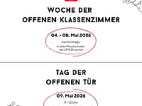 Plakat mit Logo der Musikschule Einladung zur Woche der offenen Klassenzimmer