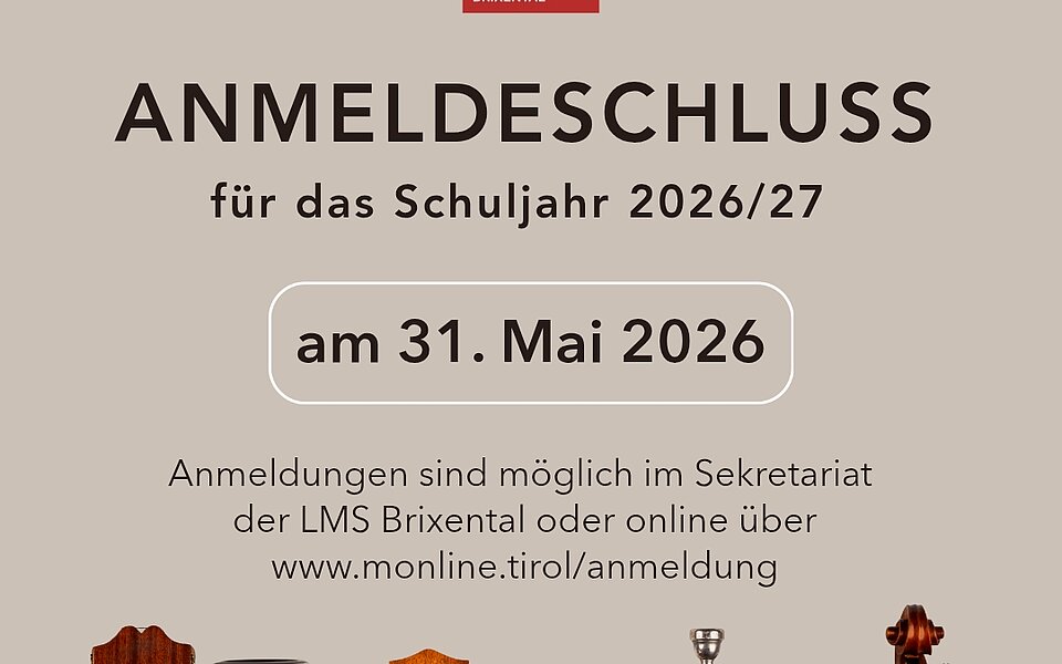 Plakat Anmeldeschluss für das Schuljahr 2026/27 ist am 31. Mai 2026
