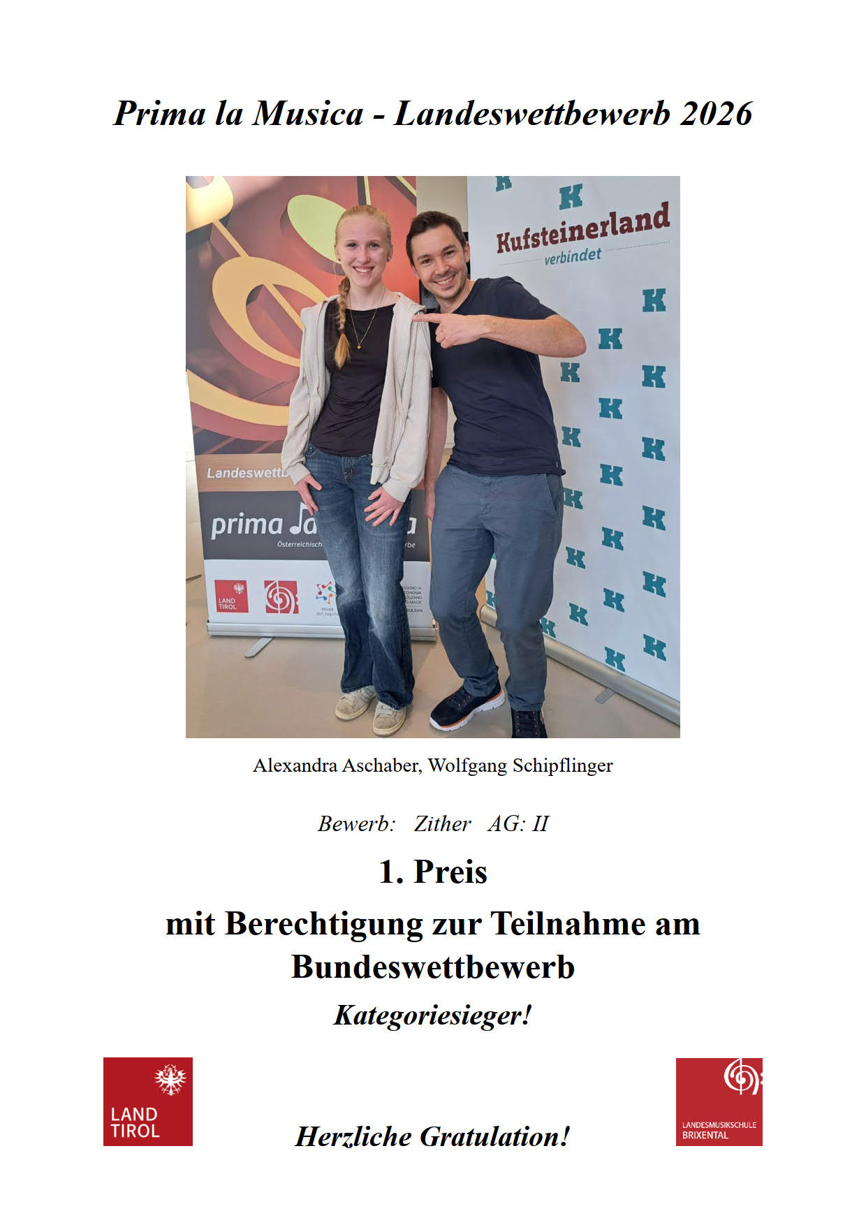 Alexandra Aschaber mit Lehrer Wolfgang Schipflinger